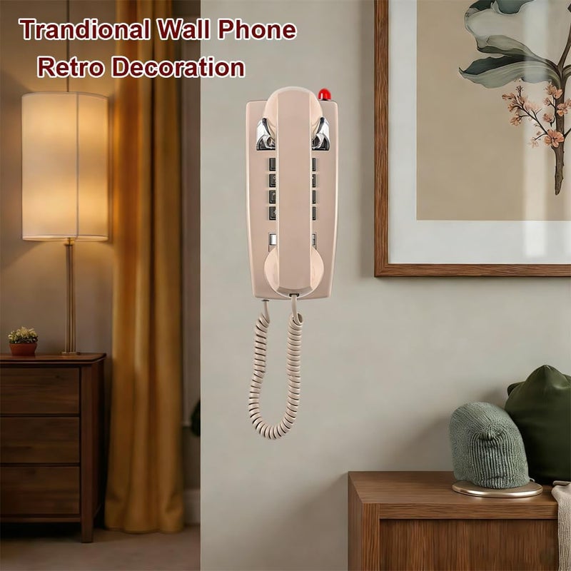 HTMengt Traditional Wall Phone Metal Bell,Classic 2554 Wall Telephone (Hearing Aid Compatible),Retro Wall Phone for Landline Visible Ringing Indicator, Old Wall Mount Telephone for Kitchen,Home,Beige - Image 2